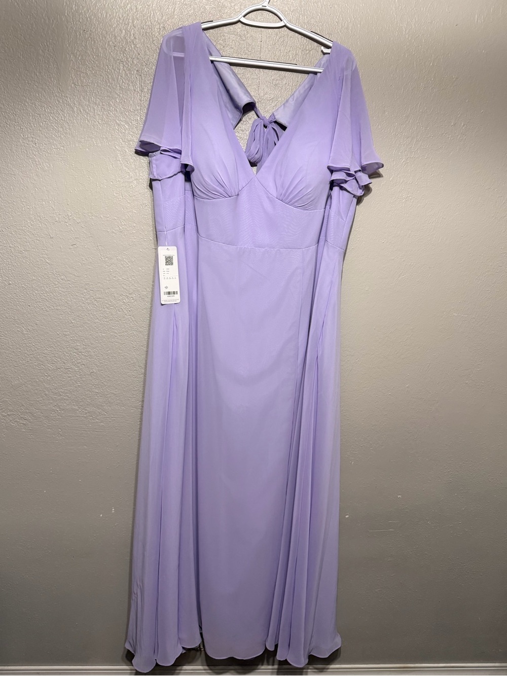 Azazie Kimber Purple Lilac  A-Line Flounce Sleeve Chiffon Dress Plus size 24 NWT